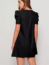 levne Jednoduché šaty-Ženské mini šaty tričkové šaty tee šaty shift šaty A-line šaty jednobarevné puff sleeve šaty neformální dovolená každodenní regular fit grafické krátký rukáv kulatý výstřih černá červená tmavě zelená
