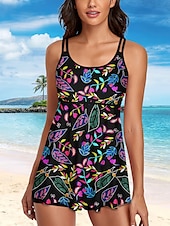 abordables Robes de bain-Femme Maillots de Bain Tankini Maillot de bain mode Bohème Feuilles Sans Manches Maillots de bain