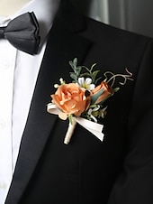 ieftine Bratara de dama-butoniera de nunta si corsajul de la incheietura mainii – accesorii florale elegante de trandafiri artificiali pentru mire, miri, domnisoare de onoare si evenimente speciale