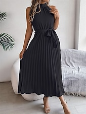 levne Jednoduché šaty-Dámské midi šaty zavinovací šaty áčkové šaty plisované šaty halter šaty dovolená dovolená volnočasové každodenní běžný střih grafické bez rukávů halter výstřih černé růžové vínové zelené letní