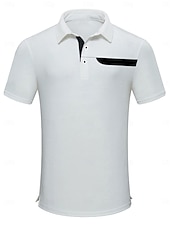 billiga Herrgolfkläder-Herr Vandringspolotröja Vit Marinblå Kortärmad Överdelar Golfkläder Kläder Outfits Bär kläder