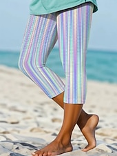 billiga Konst &amp; Design Tryck-Kvinnors leggings capribyxor hög elasticitet mode streetwear hel längd hög midja rutigt termisk varm andningsbar mjuk utomhus vardaglig regnbåge sommar vår vanlig passform