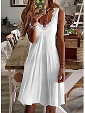 olcso Vakációs ruhák-Női EU / USA méret Mini ruha hétköznapi ruha Strandruha Elegáns ruha Elegáns Csehország Szabadság Ujjatlan Vakáció Hétköznapi Tengerpart Előírásos öltözék Tömör szín Falevél Ujjatlan V-alakú Fehér