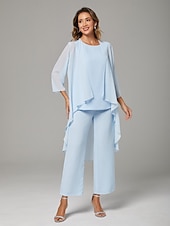 voordelige Broekpakken van mama-Jumpsuit  Pantsuit Moeder van de Bruid  Bruiloft Gast Elegante Plus Size Bateau Hals Vloerlengte Chiffon Mouwloos Wrap Inclusief met Effen Kleur 2025