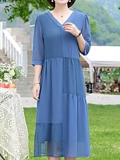 olcso Munkaruhák-Női Hosszú ruha Maxi ruha hétköznapi ruha A vonalú ruha Elegáns Stílusos Alkalmi Vakáció Hétköznapi Napi Normál Sima Rövid ujjú V-alakú Arcpír rózsaszín Medence Nyár Tavasz