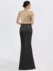 cheap BLACK-Mermaid / Trumpet Evening Gown Elegant Dress Formal Evening Party Floor Length Short Sleeve Crewneck Satin with Glitter 2025