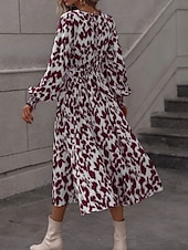 olcso Művészet és Design Ruha-Női Midi ruha A vonalú ruha Puff ujjú ruha Elegáns Szabadság Stílusos Puffos Vakáció Hétköznapi Napi Normál Grafika Hosszú ujj Terített nyak Fehér Rubin Barna Nyár