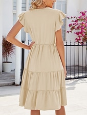 preiswerte Blumenkleider-Damen kleid lang Casual kleid Elegant Stilvoll Basic Urlaub Arbeit Casual Regular Fit Glatt Kurzarm V Ausschnitt Dunkel Braun Rosa Dunkelgrün Aprikose Sommer Frühling
