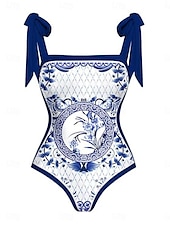billiga One-piece-baddräkter-Dam Badkläder En bit 2 st Kjol Baddräkt Öppen rygg Magkontroll Hög midja Smal Semester Standkläder Blommig Rund Ärmlös Baddräkter