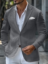 abordables Blazer en lin-Veste blazer en lin pour hommes mariage mode décontractée été unie sans doublure blanche ajustée à deux boutons
