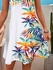 abordables Robes hawaïennes-Robe Mini Femme Robe Décontractée Robe Petite Robe de Plage Robe d&#039;Été Robe Décontractée Vacances Quotidienne Coupe Standard Feuille Sans Manches V Col Bleu Été