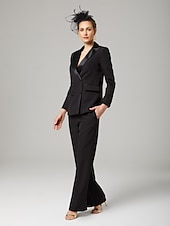 preiswerte Hosenanzüge für Mama-Hosenanzug der Brautmutter Eleganter Hemdkragen knöchellang dehnbare Chiffon lange Ärmel mit Knöpfen einfarbig 2025