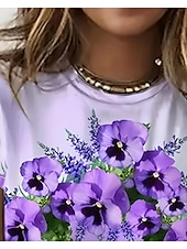 abordables T-shirt floral-Femme T shirt Floral Graphic Rétro Vintage Mode mode Manche Courte Col Rond Hauts réguliers du quotidien Sortie Fin de semaine Imprimer Parme Eté