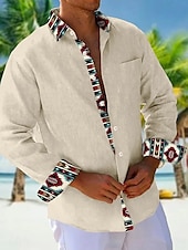 economico camicia da uomo con bottoni-Per uomo Camicia Camicia Estiva Camicia casual Camicia da Spiaggia Camicia con Bottoni Arancione Kaki Beige Grigio Manica Lunga Semplice Motivo Bavero Vacanza Camicia hawaiana Bottonato Abbigliamento