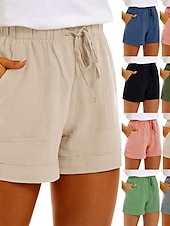 baratos Calça de linho de algodão simples-Mulheres Calças de linho de algodão Colheita Calça Palazzo Moda Roupa de rua Conforto Comprimento do joelho Cintura Alta Tecido Bolsos Com Cordão Cintura elástica Confortável Exterior Rua Roupa
