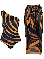 billige Onepiece badedrakter-Dame Badetøy Ett stykke 2 stk Skjørt Badedrakt Åpen rygg Midjekontroll Høy Midje Tynn Ferie Strand Klær Fargeblokk Stroppeløs Ermeløs Badedrakter