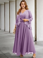 abordables Avec veste-Robe de deux pièces A-Line invitée de mariage robe élégante formalité longueur thé sans manches col en V chiffon avec appliqués 2025 taille personnalisée gratuite