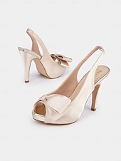 voordelige Bruiloftsgast-Satijnen slingback peeptoe hakken met strikaccent – chic en comfortabel, ideaal voor bruiloften en formele evenementen.