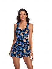 billige Swimdresses-Dame Badetøy Tankini Badedrakt Ferie Vakker Blomsternål i krystall Blader Ermeløs Badedrakter