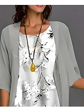 abordables Robe Fleurie-Robe de graduation pour femmes Robe Midi Robe en chiffon Robe droite Élégante Vacances Fluide Formelle Mariage Invité de mariage Quotidienne Coupe ample Florale À manches mi-longues Col rond Gris Été