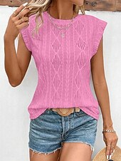 cheap Stripe&amp;Geometric tee-Women&#039;s T Shirt Plain Elegant Fashion Modern Sleeveless Crew Neck Regular Tops Daily Weekend White Pink Blue Green Summer Spring