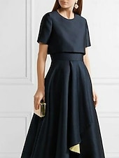 preiswerte Mamas Kleidersets-Zweiteiliges Sheath Mutter der Braut Kleid Hochzeitsgast Kirche Elegant Einfach Hoch Low Juwel-Hals Asymmetrisch Taffeta Kurzarm mit Falten Einfarbig 2025 kostenlose Maßanfertigung