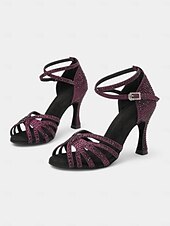 economico Scarpe per balli latini-sandali da ballo latino con strass viola e cinturino alla caviglia – design elegante per balli latini ed eventi speciali