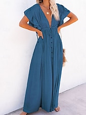 abordables Robes de plage-Femme Maillots de Bain Vêtement couvrant Robe de Bain Maillot de bain nouer devant Vacances Tenues de plage Couleur unie Col V Manches courtes Maillots de bain