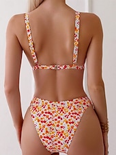 olcso Bikiniszettek-Női Fürdőruha Bikini 2 darab Merész Fürdőruha Nyitott hátú Vékony Szabadság Strandruházat Virágos V-alakú Ujjatlan Fürdőruhák