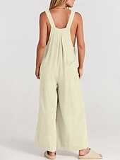 abordables combinaisons décontractées-Femme Normal Salopette Actif Couleur unie Sans Manches Col Rond Boutons Poche Vacances du quotidien Standard Jaune Vin Abricot Eté