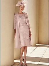 tanie Zestawy sukienek dla mamy-Suknia A-linii dla matki panny młodej elegancka vintage kwadratowy dekolt długość do kostek tiulowa z krótkim rękawem haftowanymi aplikacjami