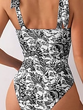 billiga One-piece-baddräkter-Dam Badkläder En bit Monokini Baddräkt Öppen rygg Magkontroll Hög midja Smal Semester Standkläder Blommig V-slits Ärmlös Baddräkter