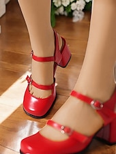 olcso Block Heels-női retro dupla pántos mary jane sarkú cipő – vaskos blokksarkú, kerek orrú pumpák vintage, cosplay és mindennapi viselethez