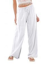 ieftine Pantaloni din bumbac simplu-Pentru femei Pantaloni scurți din bumbac in Pantaloni inspirați din in Pantaloni din bumbac in Casual Lungime totală Natural Curea elastică Design Elastic cu Cordon Inelastic Alb lăptos Carmin Verde