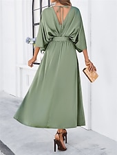 ieftine Rochie simplă-Rochie de absolvire pentru femei rochie maxi rochie de lucru rochie de petrecere casual formal manșon batwing vacanță formală petrecere regular fit grafic manșon scurt gât în V negru șampanie vin