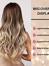 baratos Perucas Sintéticas sem Touca-peruca marrom claro com franja longa ombre perucas onduladas para mulheres brancas, cabelo sintético branco acinzentado resistente ao calor, natural melhores perucas para halloween/natal/cosplay/festa