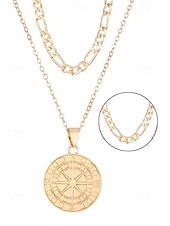 abordables Joyas para hombres-Collar con colgante de brújula vintage para hombre: cadena de doble capa de aleación de metal, amuleto vikingo nórdico, joyería náutica para viajes y aventuras