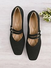 cheap Block Heels-Breathable Fly-knit Mary Jane Pumps with Double Buckle Detail and Chunky Heel, Elegant Style for Women, Ideal for Work, Events and Formal Occasions