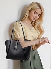 voordelige Handtas &amp; Draagtassen-Groene tas van imitatieleer voor dames, eenvoudig ontwerp, gouden gespversiering - stijlvolle en praktische tas voor werk, winkelen en dagelijks gebruik zwart wit rood