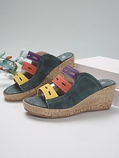 abordables Sandalias de cuña-Sandalias de cuña multicolores para mujer: elegantes sandalias tipo slide con punta abierta y plataforma cómoda para conjuntos casuales de verano