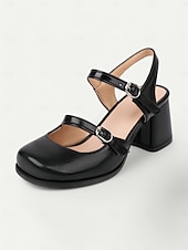olcso Block Heels-női retro dupla pántos mary jane sarkú cipő – vaskos blokksarkú, kerek orrú pumpák vintage, cosplay és mindennapi viselethez
