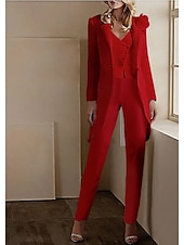 economico Tailleur pantalone della mamma-Completi pantaloni a 3 pezzi Elegante Smoking Matrimonio Inviti a matrimoni Lunghezza alla caviglia Maniche lunghe Scollatura a V Autunno Inviti a matrimoni Tessuto elasticizzato con applicazioni