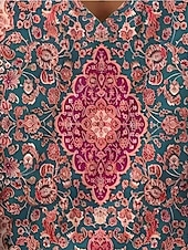 Χαμηλού Κόστους Boho t-shirt-Γυναικείο T-Shirt V Κόψη Μακρύ Μανίκι Τουνίκ Floral Vintage Elegant Vintage Κανονικά Τοπ Καθημερινή Εκτύπωση Κόκκινο Άνοιξη Φθινόπωρο