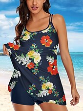 olcso Fürdőlapok-Női Fürdőruha Tankini Fürdőruha Hawaii Stílusos Virág Fólia Ujjatlan Fürdőruhák