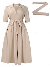 economico Sotto 129,99 $-Abito Madre della Sposa Abito Elegante Casual Collo Camicia Lunghezza Completa Poliestere Maniche Corte con Bottoni