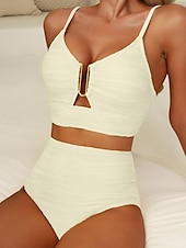cheap Bikini Sets-Women&#039;s Swimsuits Bikini 2 Piece Briefs Swimsuit Backless Slim High Waisted Vacation Beach Wear Solid Color V Neck Sleeveless Bathing Suits