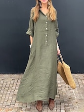 economico Abiti a camicia-Per donna Vestito maxi Abito chemisier Abito casual Essenziale Informale Da mare Giornaliero Standard Liscio Manica lunga Colletto Rosa Verde Grigio Estate