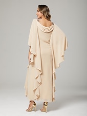 abordables Longueur du plancher-Robe de la mère de la mariée fourreau  colonne élégante invitée de mariage taille plus col rond longueur de sol chiffon manches mi-longue avec perles volants en cascade 2025