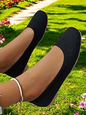 ieftine Pantofi Joși de Damă-pantofi de damă din tricot albastru deschis – pantofi cu vârf pătrat, respirabili, cu branț căptușit, pentru ținute de lucru și casual