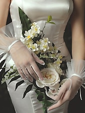 baratos Luvas de Casamento-Renda Até o Pulso Luva Elegante / Estilo Clássico Com Cor Pura Luvas de Festa / Casamento